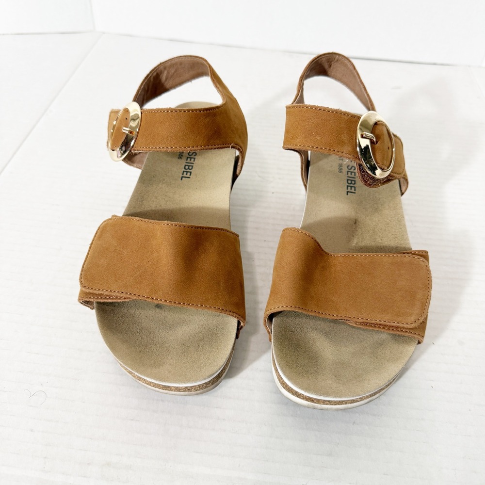 Josef Seibel Quinn 16 Cognac Tan Adjustable Comfort Wedge Sandal Size 38 EU 7 US - Picture 3 of 8